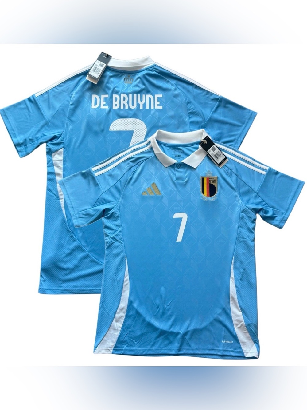 Adidas Belgium 2024 Away Jersey De Bruyne 7 Sky Blue Soccer Shirt Men L NWT